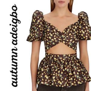 AUTUMN ADEIGBO Bridgette Puff Sleeve Wildflower Cut-Out Top‎ Size 10 NWT $465